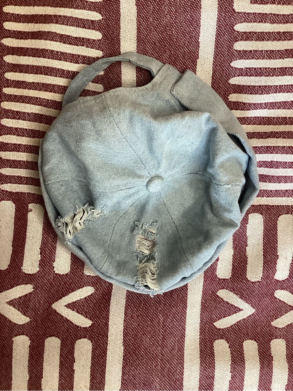 Light Blue Distressed Denim Cuffed Beanie - Picture 8 of 11